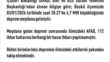 Elazığ’da 4.7 Şiddetinde Deprem Sarsıntı Yarattı, Hasar Bildirimi Yok