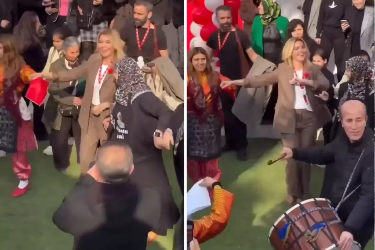 Gülben Ergen açılış töreninde halay çekerken