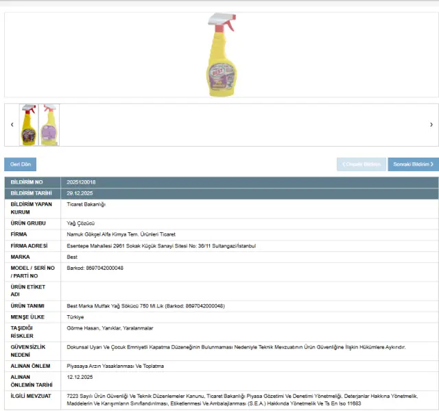 Ürünün etiketindeki uyarı mesajı