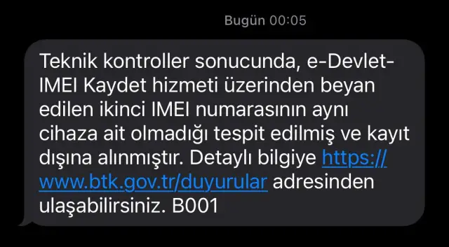 IMEI kontrol ekranı