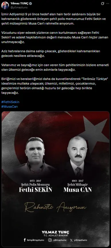 Şehit Polis Memuru Fethi Sekin’in anısına düzenlenen tören