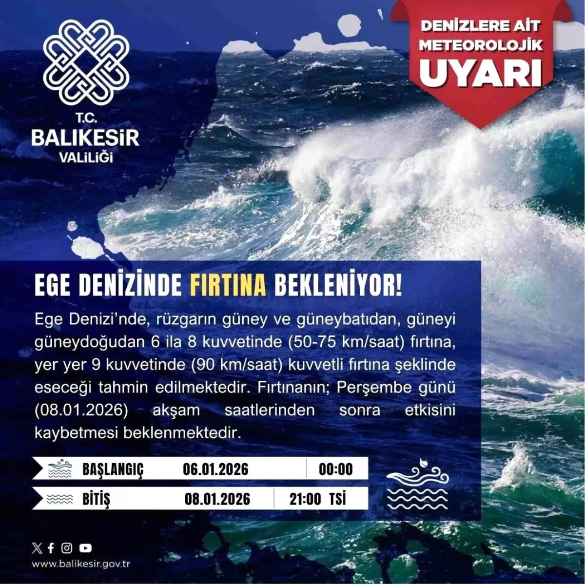 Balıkesir'den Ege Denizi'nde Şiddetli Fırtına Uyarısı: 9 Kuvvetine Kadar Rüzgar Bekleniyor