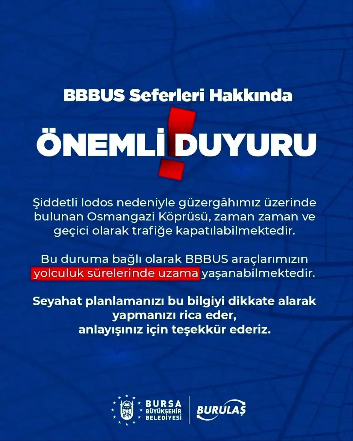 Burulaş, lodos nedeniyle Sabiha Gökçen otobüs seferlerinde aksama uyarısı yaptı