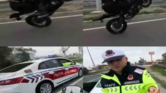 Ters yönde akrobatik hareketler yapan motosiklet sürücüsü