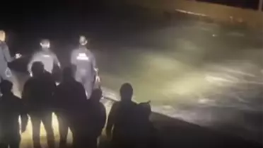 Çöken iskeleden denize düşen işçiler