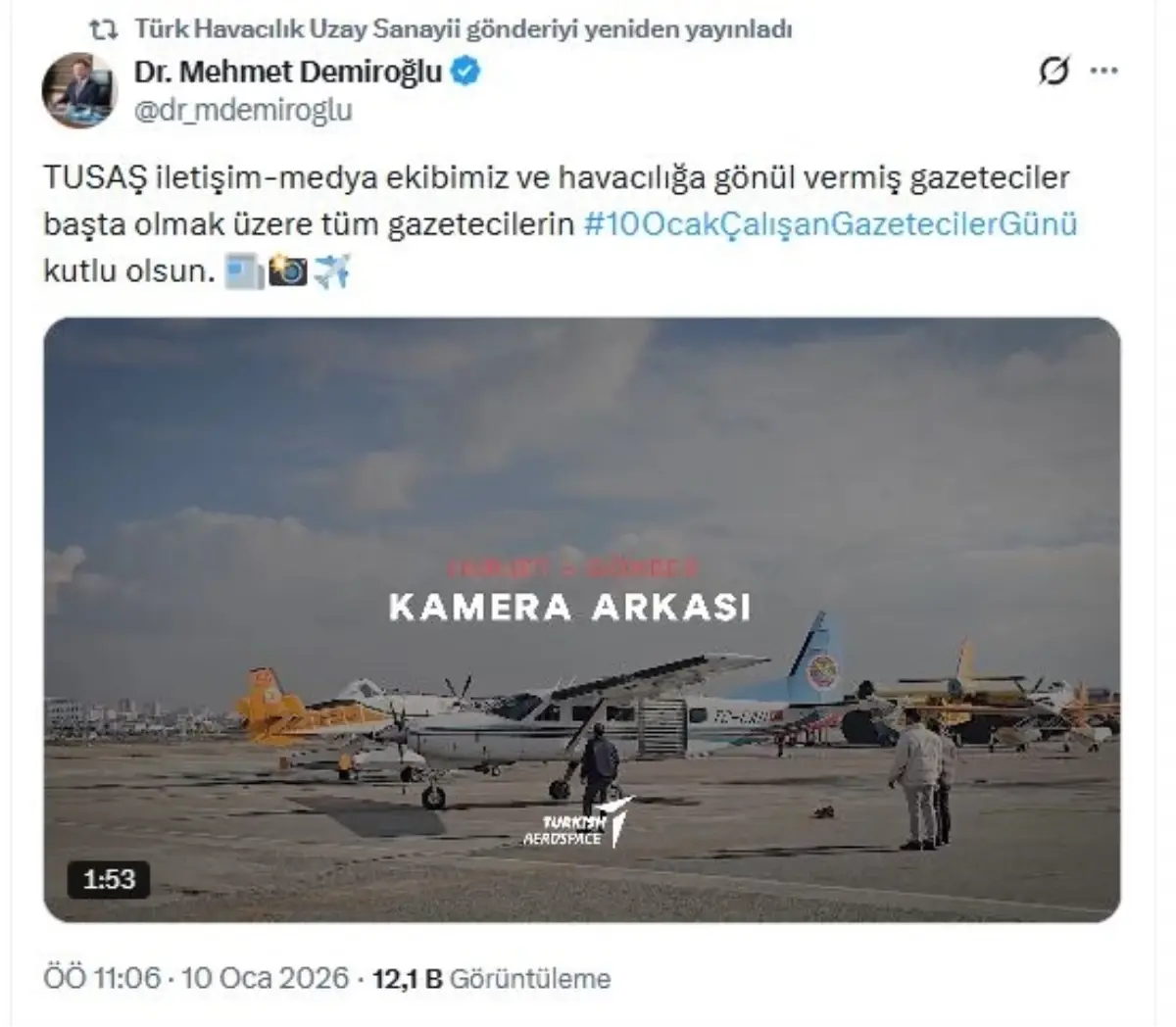 TUSAŞ, Çalışan Gazeteciler Günü'nü Gökyüzünden Kutladı