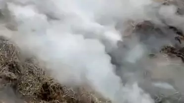 Yangın sonrası kontrol altına alınmış samanlık