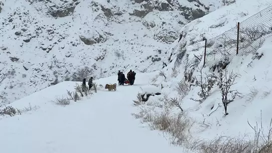 Kar yağışıyla kapalı okul bahçesi