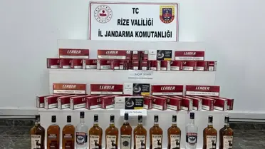 Jandarma tarafından ele geçirilen kaçak sigara ve alkol