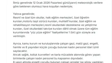 Yalova’da Şiddetli Yağışlar Nedeniyle Okullara 1 Gün Ara