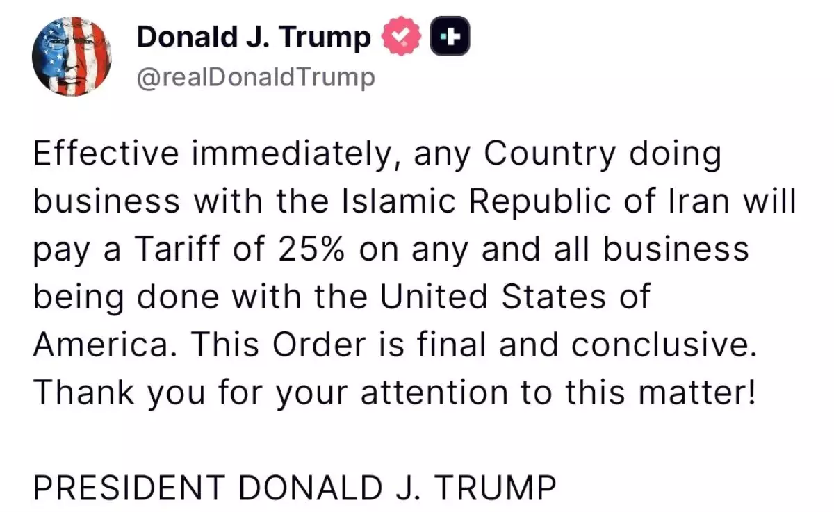 Trump, İran'la İş Yapan Ülkelere %25 Gümrük Vergisi Getiriyor