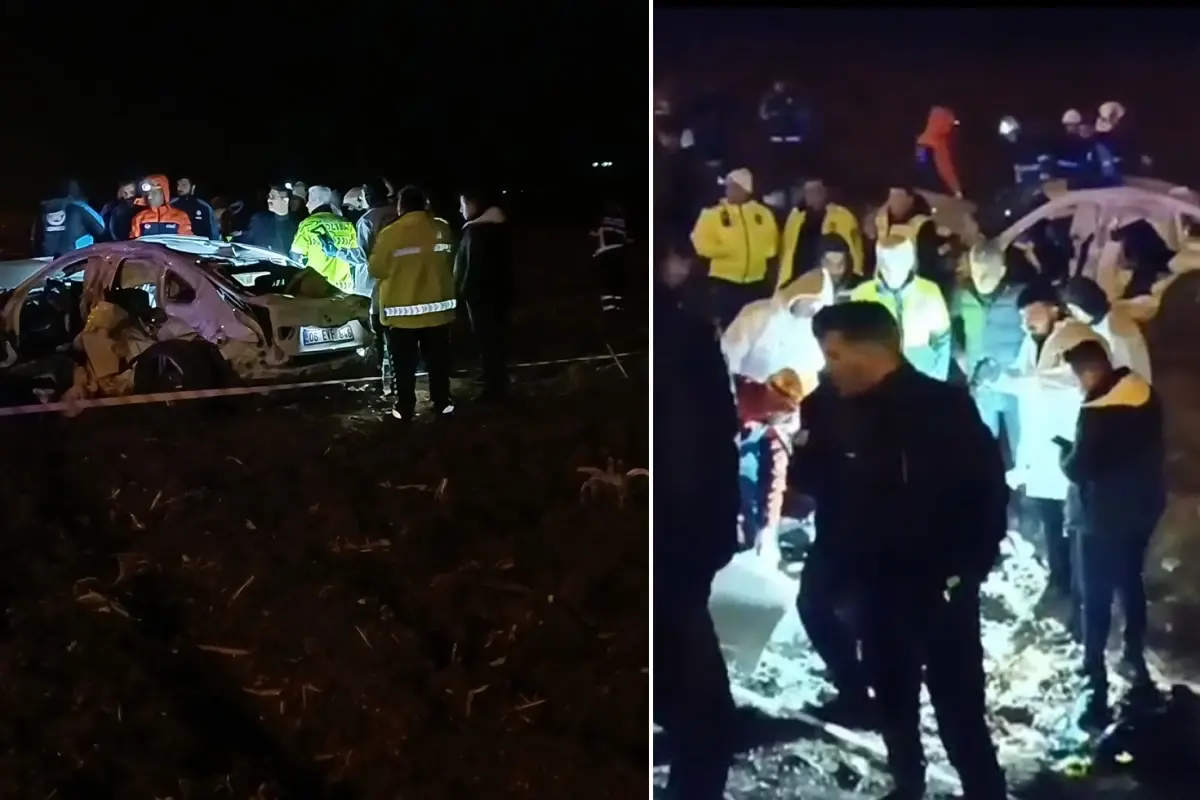 Kaza yerinde polis ve ambulans ekipleri