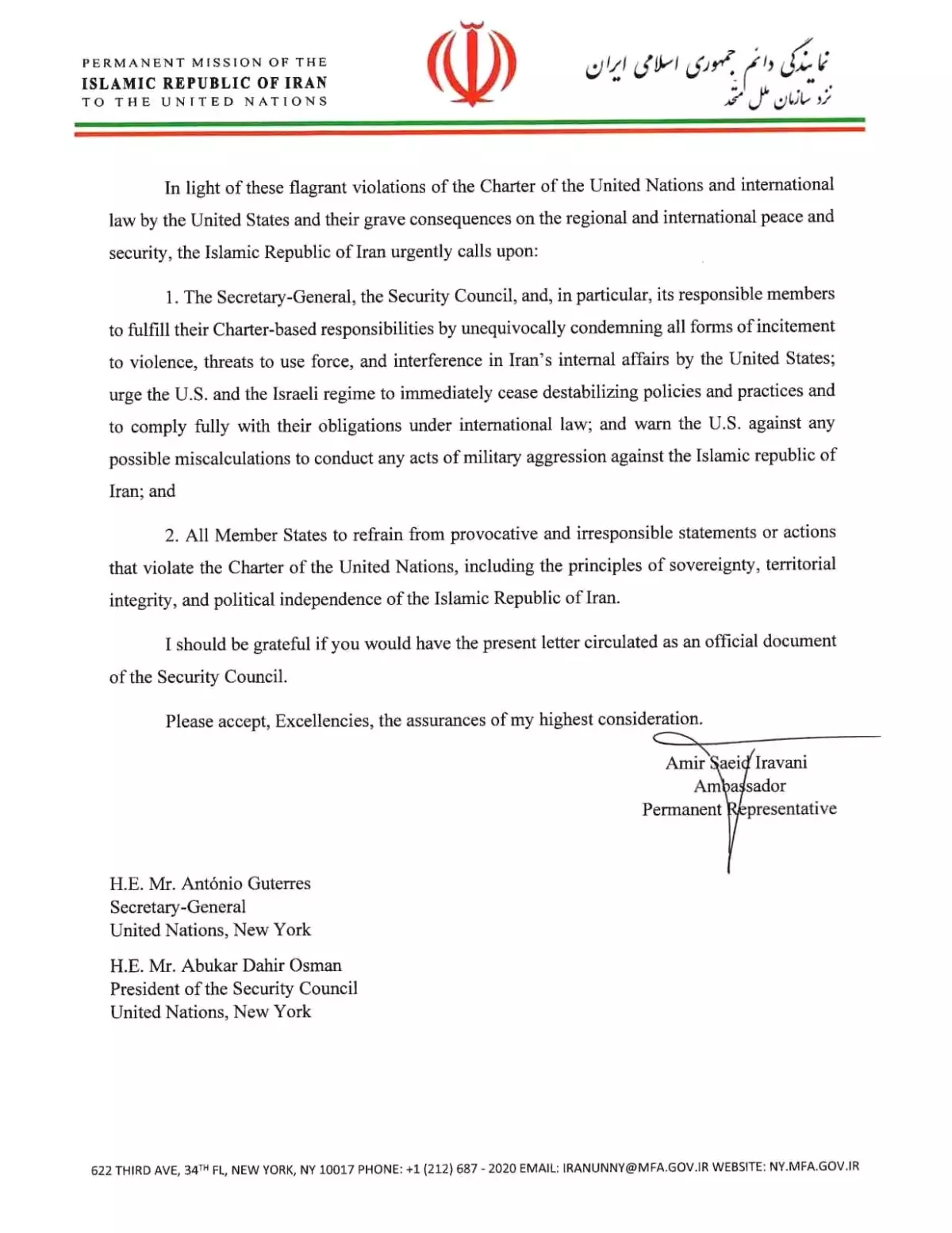 İran, BM'ye Resmi Mektup Göndererek Trump'ı Şiddet Kışkırtmakla Suçladı