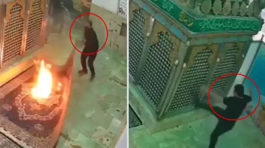 Tahribat yapılan türbe içi