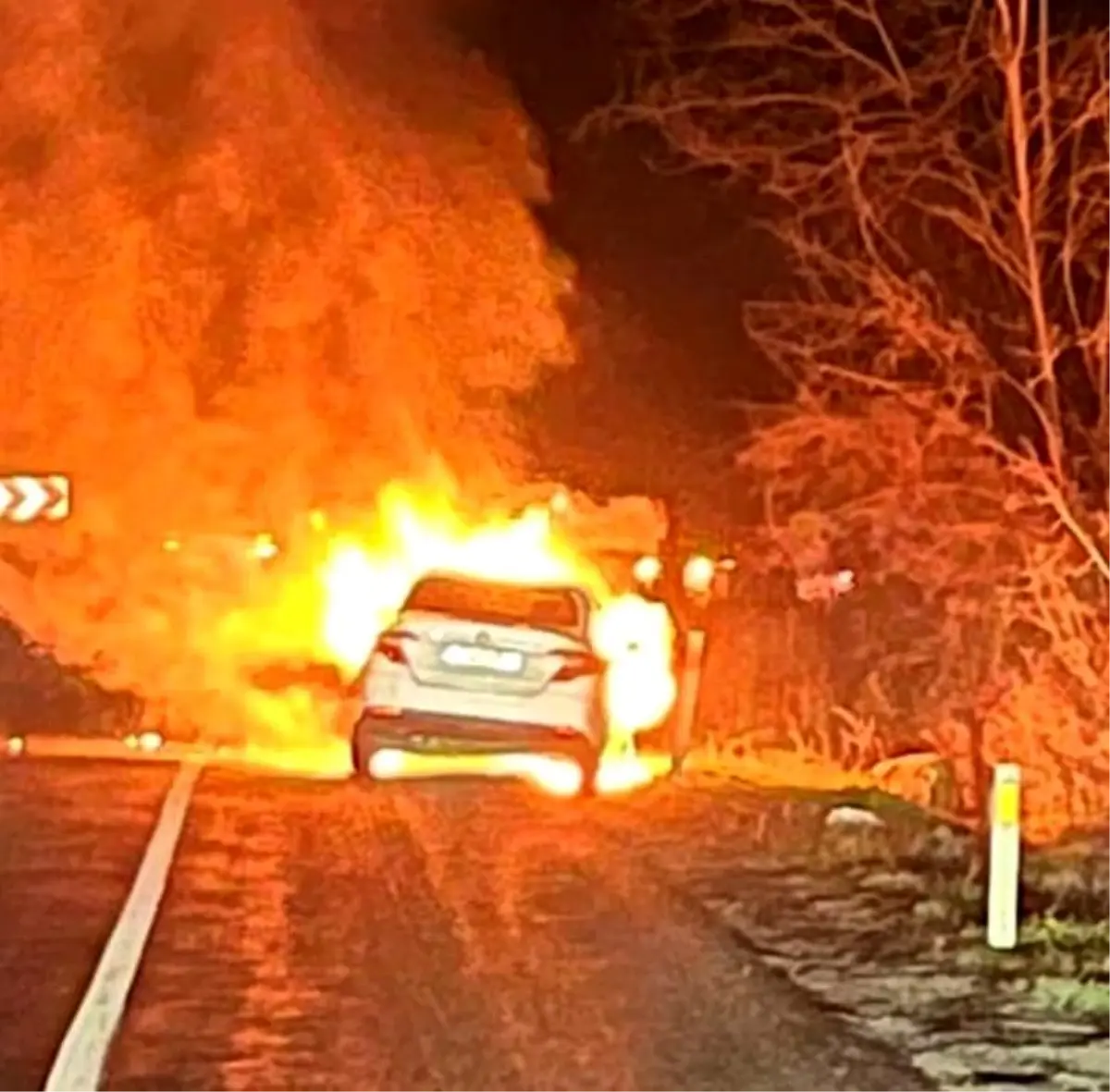 Bursa Kestel'de Seyir Halindeki Aracın Motorunda Çıkan Yangın Hızla Söndürüldü