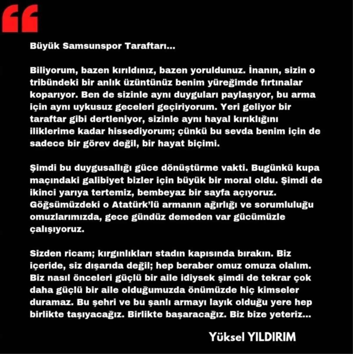 Samsunspor'da İkinci Yarıda Moral ve Birlik Rüzgarı