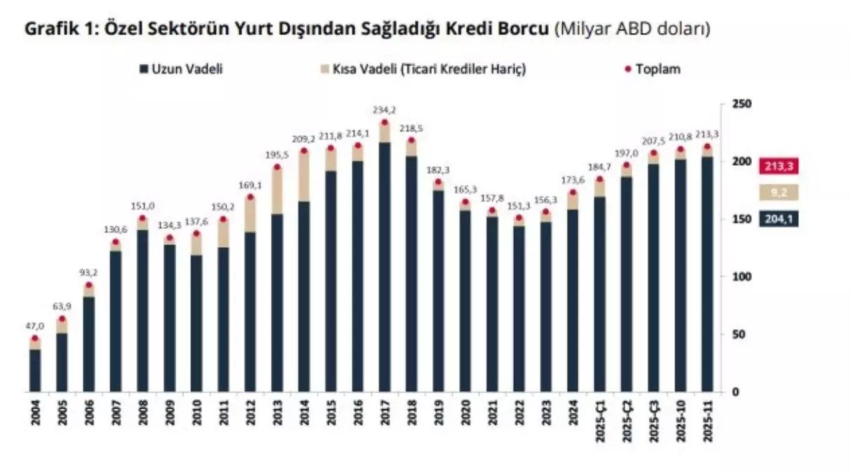 TCMB: Kasım Ayı Özel Sektör Dış Borcu 213,3 Milyar Dolar Seviyesine Ulaştı