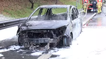 TEM Otoyolu'nda Araç Yangını Kontrol Altına Alındı