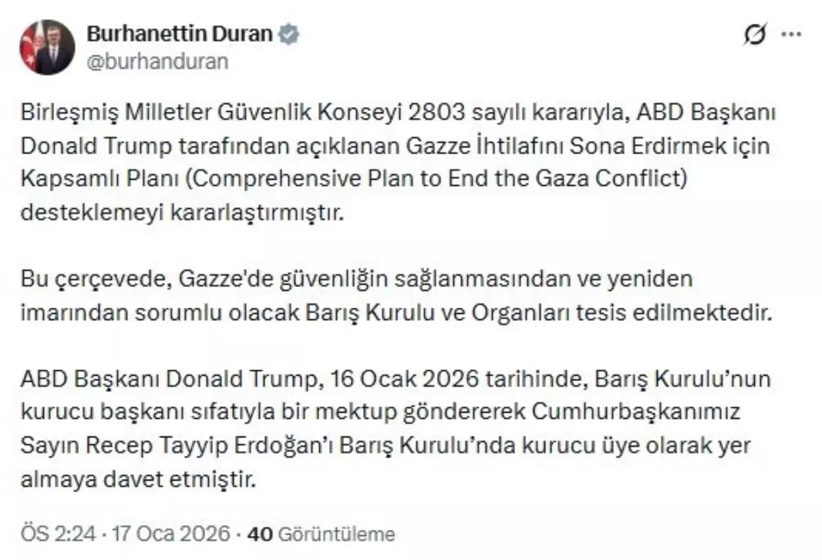 Trump, Erdoğan'ı Gazze Barış Kurulu'na Kurucu Üye Olarak Davet Etti