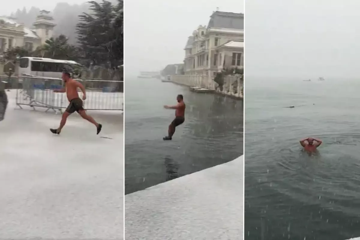 Sosyal Medya Fenomeni Aydın Aydıner, -6°C'de Boğaz'da Soğuk Suyun Keyfini Çıkardı