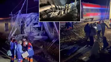 Kaza yerindeki hasarlı trenler