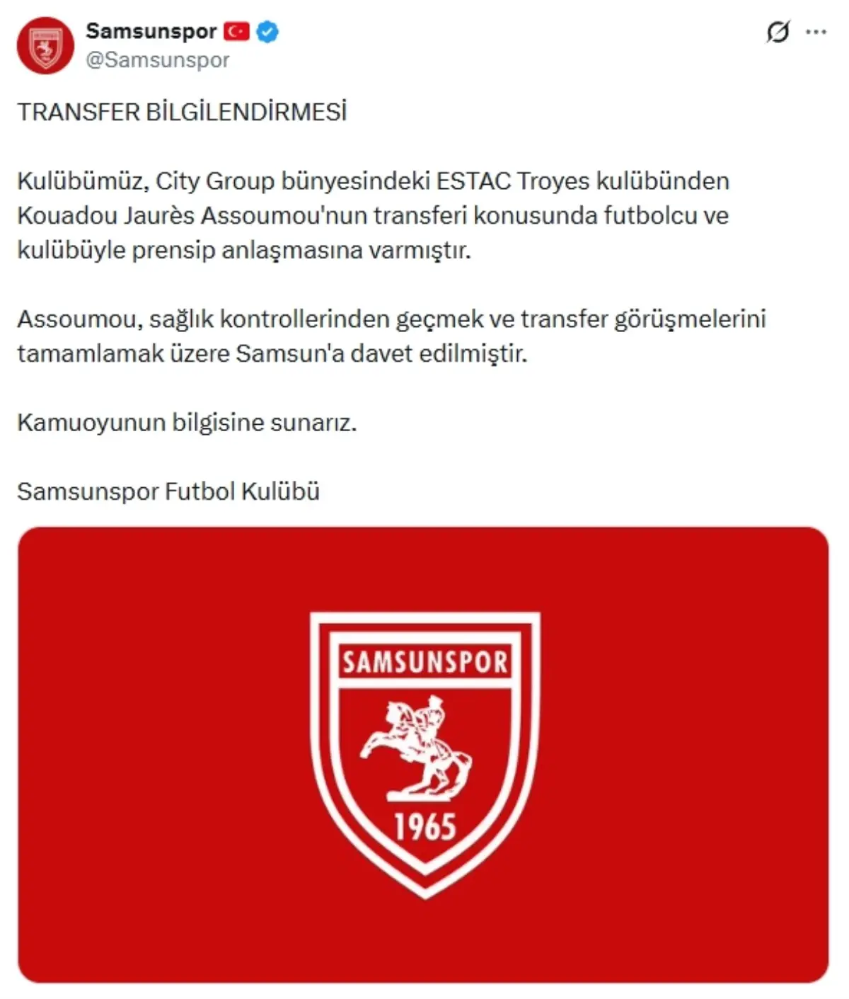 Samsunspor, Kouadou Jaurès Assoumou Transferi İçin Prensip Anlaşması İmzaladı
