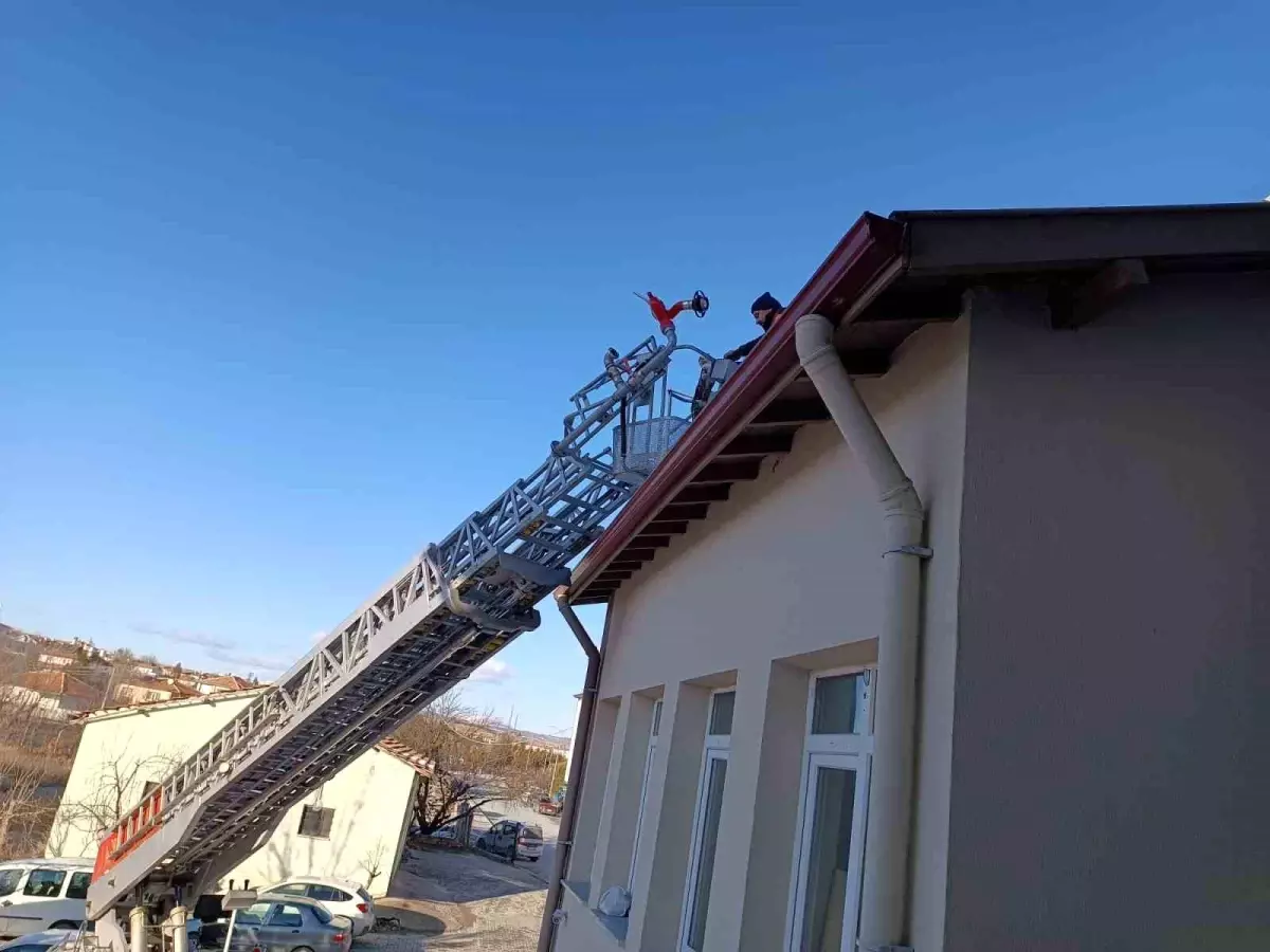 Alaca’da Çatıdaki Kedi İtfaiye Ekibi Tarafından Kurtarıldı