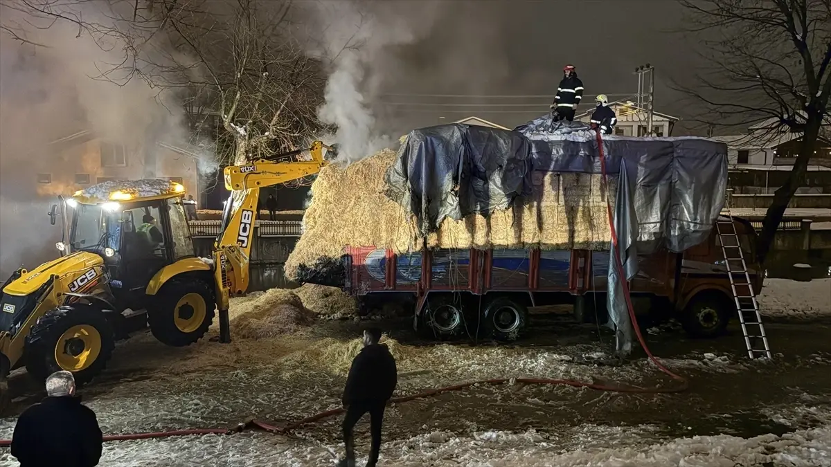 Sakarya Hendek'te Saman Yüklü Tır Yangını: Sürücü Uyanmadan Kurtarıldı