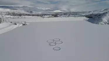 Göyne Barajı buzla kaplı manzara