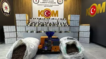 Operasyonda ele geçirilen makaron ve tütün paketleri