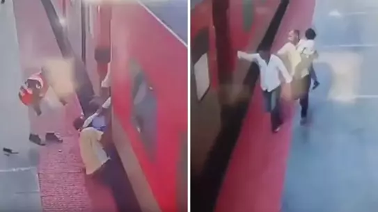 Prayagraj'da Baba ve Çocuğu Hareketli Trene Yakalanarak Güvenli Şekilde Kurtarıldı