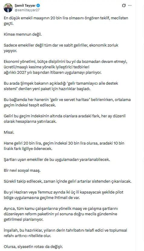 Bakan Şimşek'in açıklaması