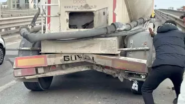 Samsun Viyadükte Çimento Tankerine Çarpan Otomobilde 1 Yaralı