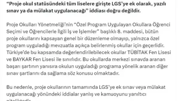 Dezenformasyonla Mücadele Merkezi, Proje Okullarında Ek Sınav ve Mülakat Iddialarını Yalanladı