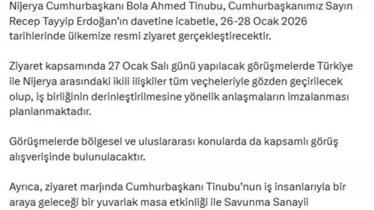 Nijerya Başkanı Bola Tinubu, Türkiye'ye Resmi Ziyaret Planladı