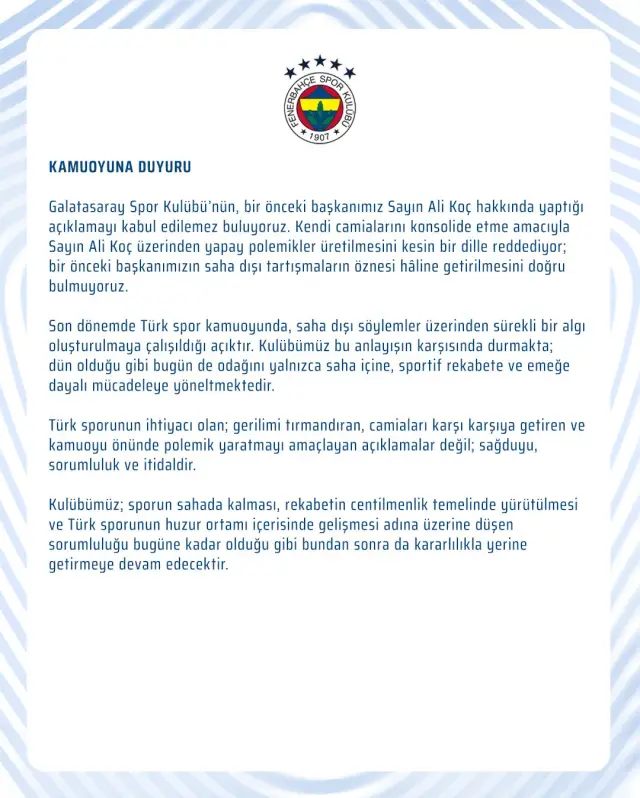 Fenerbahçe açıklama fotoğrafı