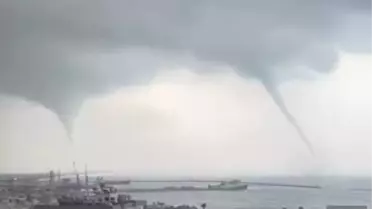 Silifke Açıklarında Oluşan İki Şiddetli Hortumun Görüntüleri Yayında