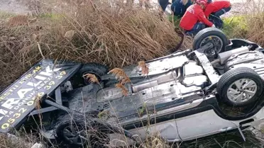 Burhaniye'de Tek Taraflı Kazada Sürücü Hastaneye Kaldırıldı