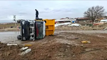 Kamyonun devrildiği anın fotoğrafı