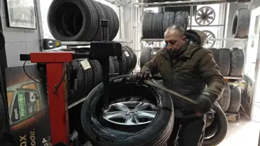 Kış lastiği tamiri sırasında kullanılan ekipman