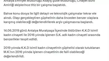 Antalya’da 2016 Kadın Cinayeti 10 Yıl Sonra Çözüm Buldu