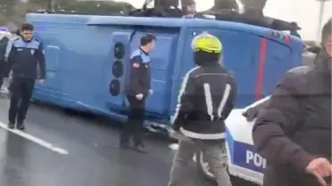 Hasdal Yolu'nda Kemerburgaz’a Giden Cezaevi Araçları Devrildi