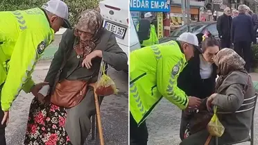 Bursa’da Trafik Polisi, Ambulans Gelene Kadar Yaşlı Kadının Elini Bırakmadı