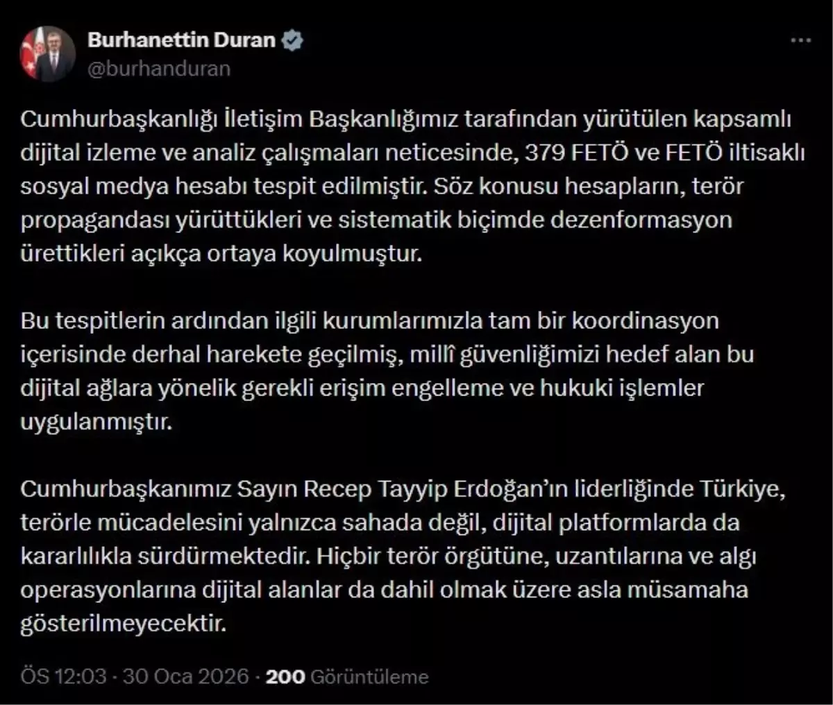 Cumhurbaşkanlığı İletişim Başkanlığı'ndan 379 FETÖ Bağlantılı Sosyal Medya Hesabı Tespiti