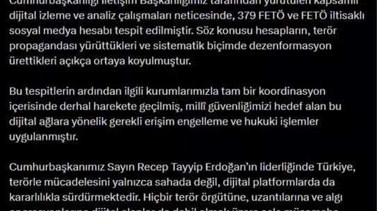 Cumhurbaşkanlığı İletişim Başkanlığı'ndan 379 FETÖ Bağlantılı Sosyal Medya Hesabı Tespiti