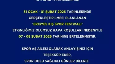 Erciyes Kış Spor Festivali 7-8 Şubat’ta Başlayacak: Olumsuz Hava Koşulları Nedeniyle Erteleniyor