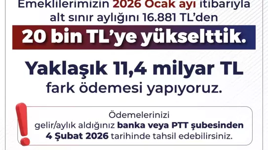 SGK, Emeklilere 11,4 Milyar Lira Fark Ödemesini 4 Şubat’ta Gerçekleştiriyor