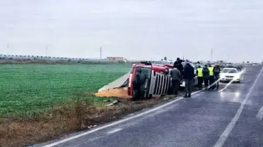 Devrilen kamyonun yan görüntüsü