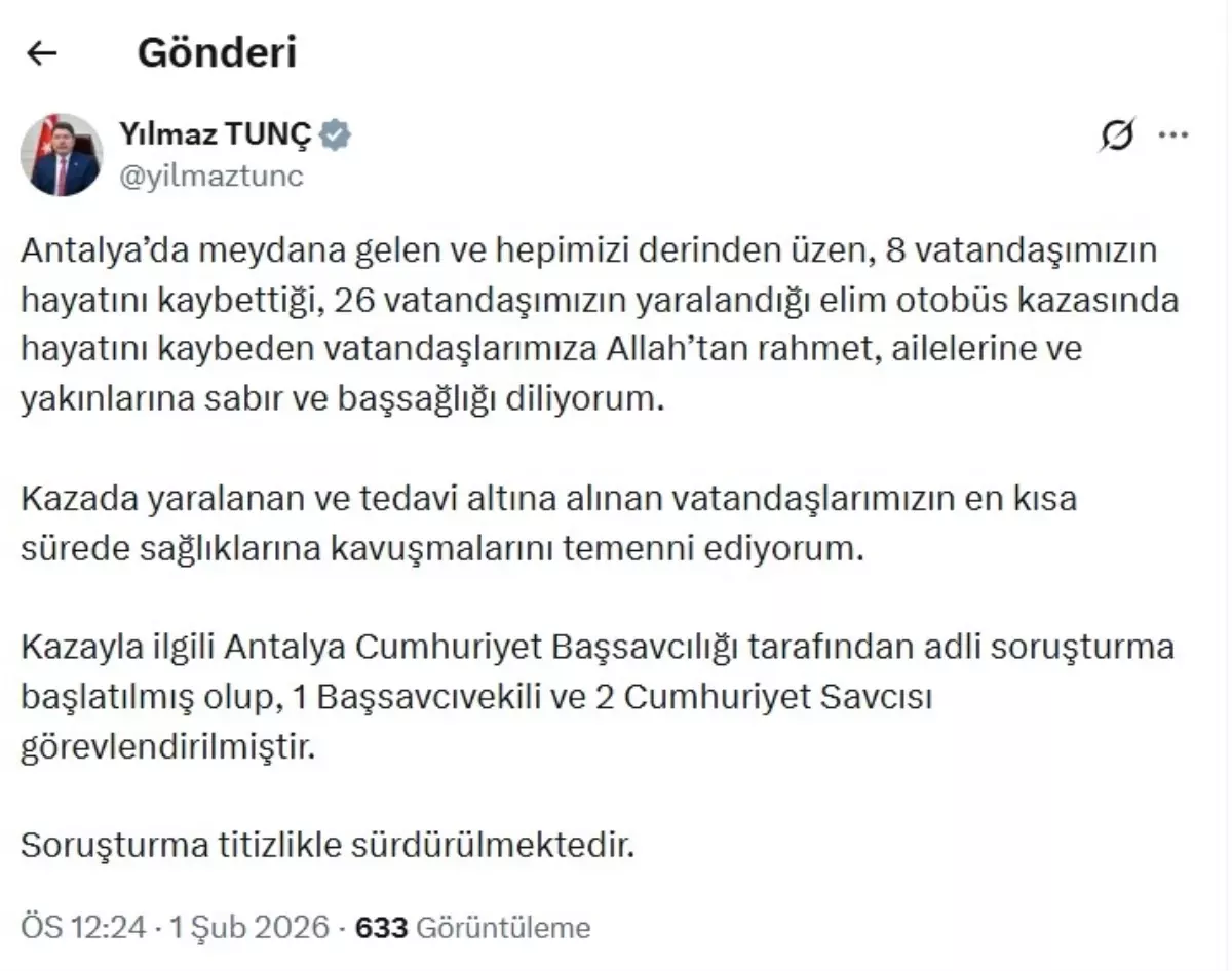 Antalya’da Otobüs Kazası: 8 Ölü, Soruşturma Başlatıldı