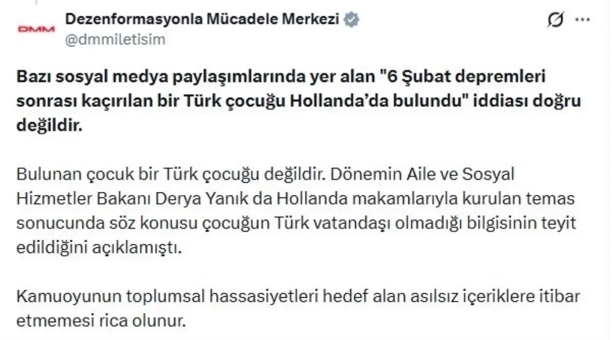 Dezenformasyonla Mücadele Merkezi: Hollanda’da Bulunan Çocuk ‘Türk’ Değil